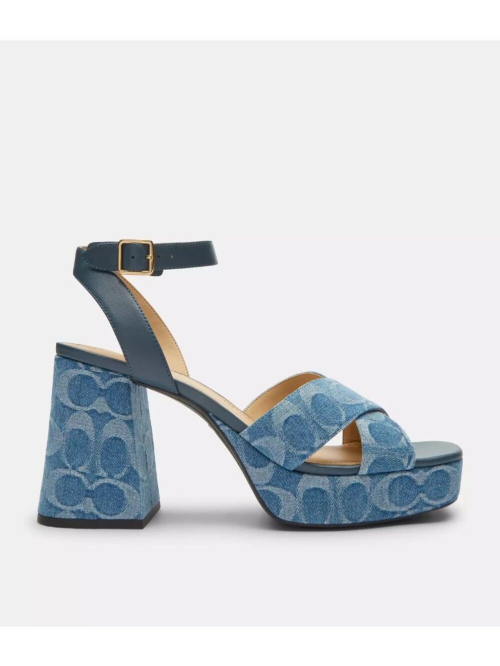 Coach Sig Sandals Women's Size 11 Indigo Ankle Strappy Outlet 3.5 Block Heel